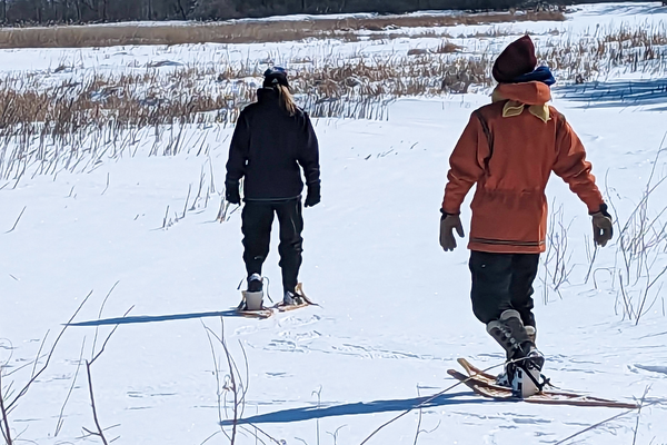 Floating on the Snow in our Handmade Wooden Snowshoes