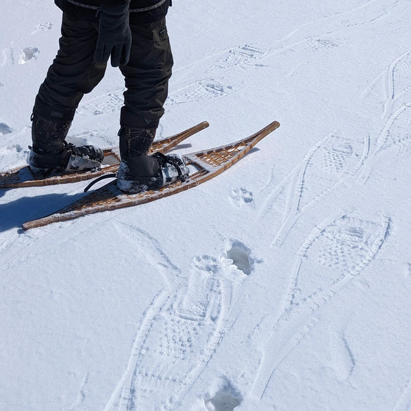 snowshoe floatation across deep snow float handmade wooden snowshoes