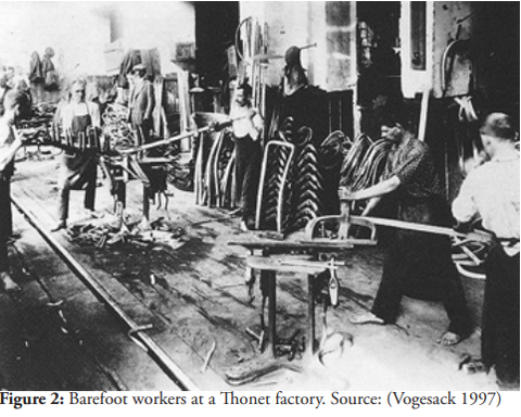 Employees in a steam bending factory 