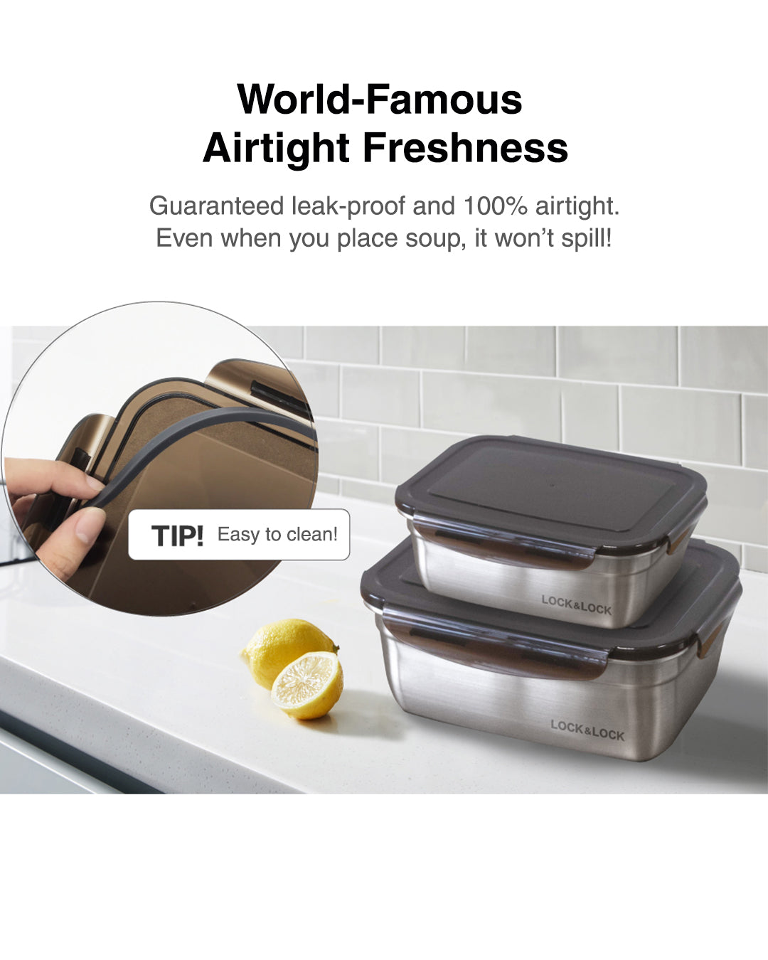 LocknLock, the world-leader in airtight food storage containers, proudly introduces its stainless steel food containers. These are 100% airtight and leak-proof to help keep your food fresh for longer.