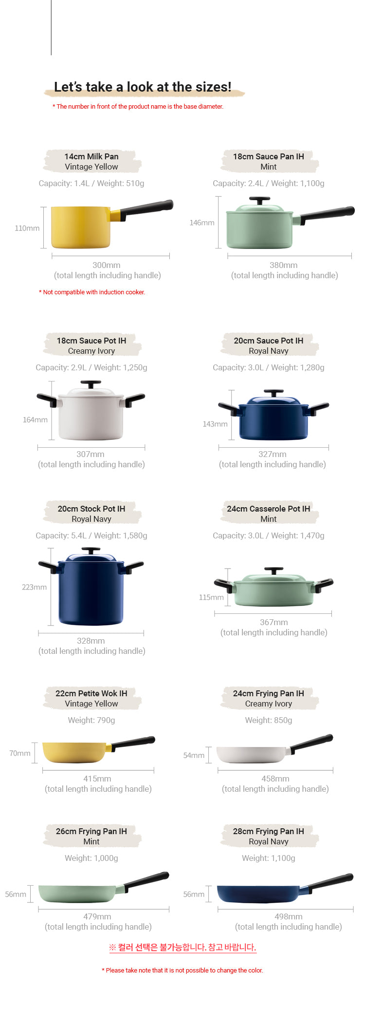 Decore Pots and Pans come in different sizes.