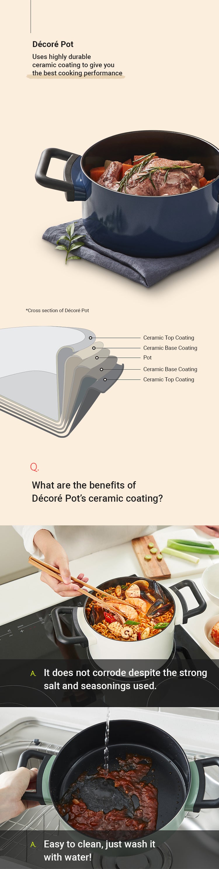 Decore pots have inner ceramic coatings that are resistant to stains.