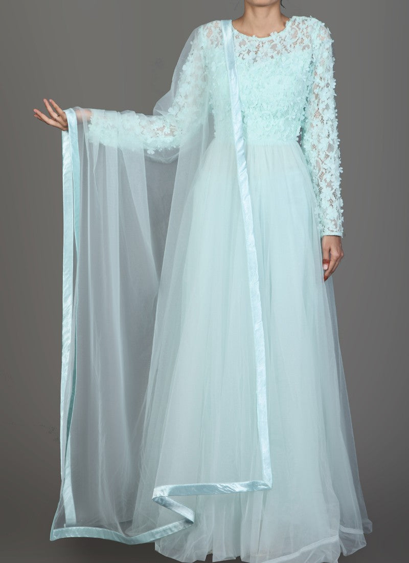 net anarkali gown