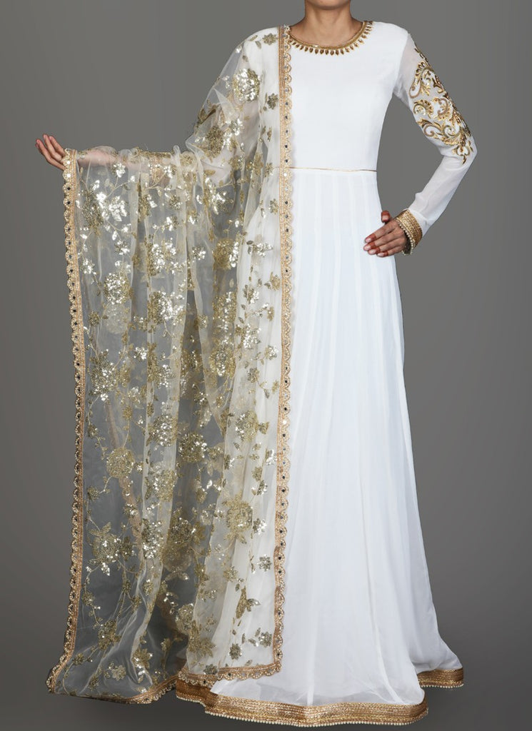 white and gold anarkali dress