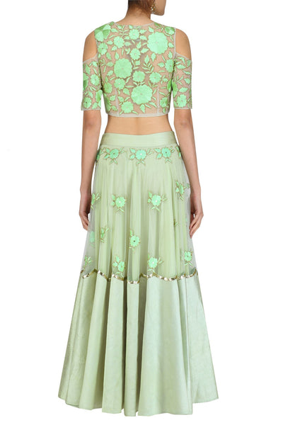 Pistachio Floral Embroidered Lehenga and Blouse Set- Best Indian Clothing in Denver, CO, and Aurora, CO- India Fashion X