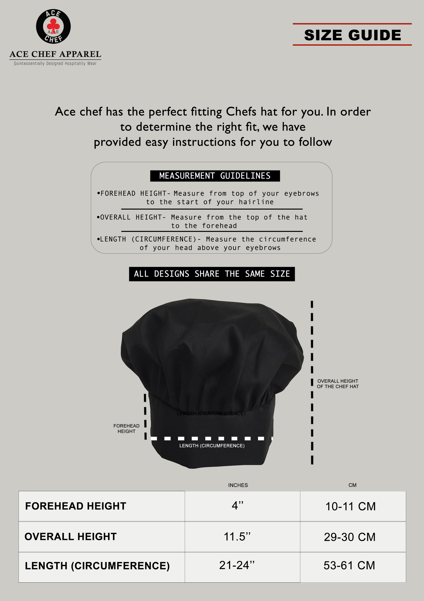 chef cap measurements