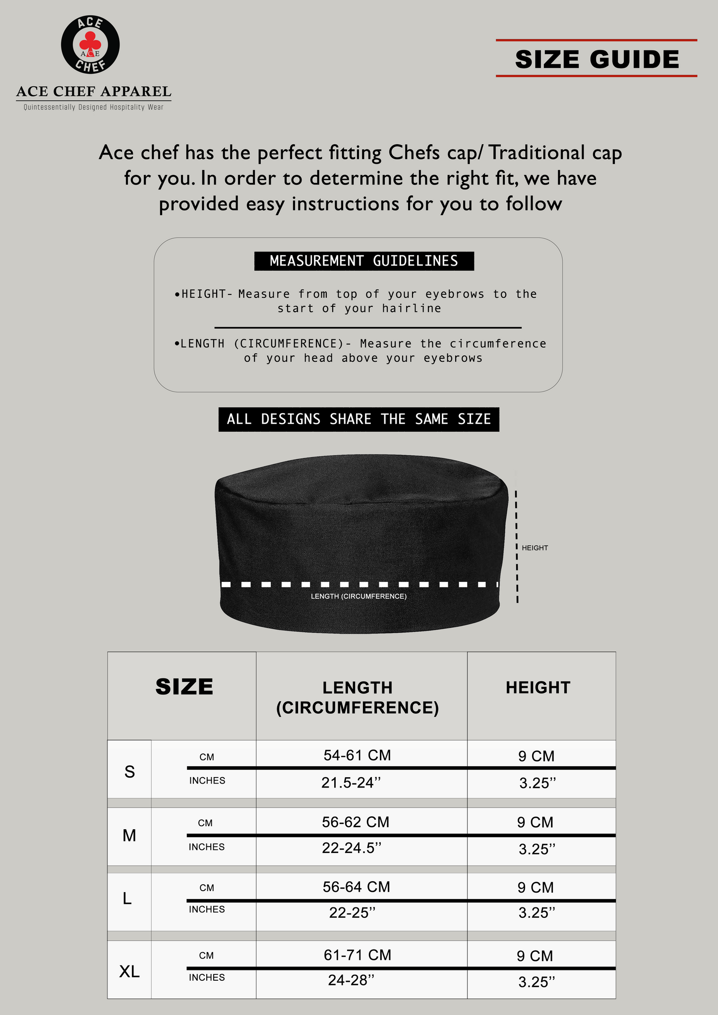 chef cap measurements