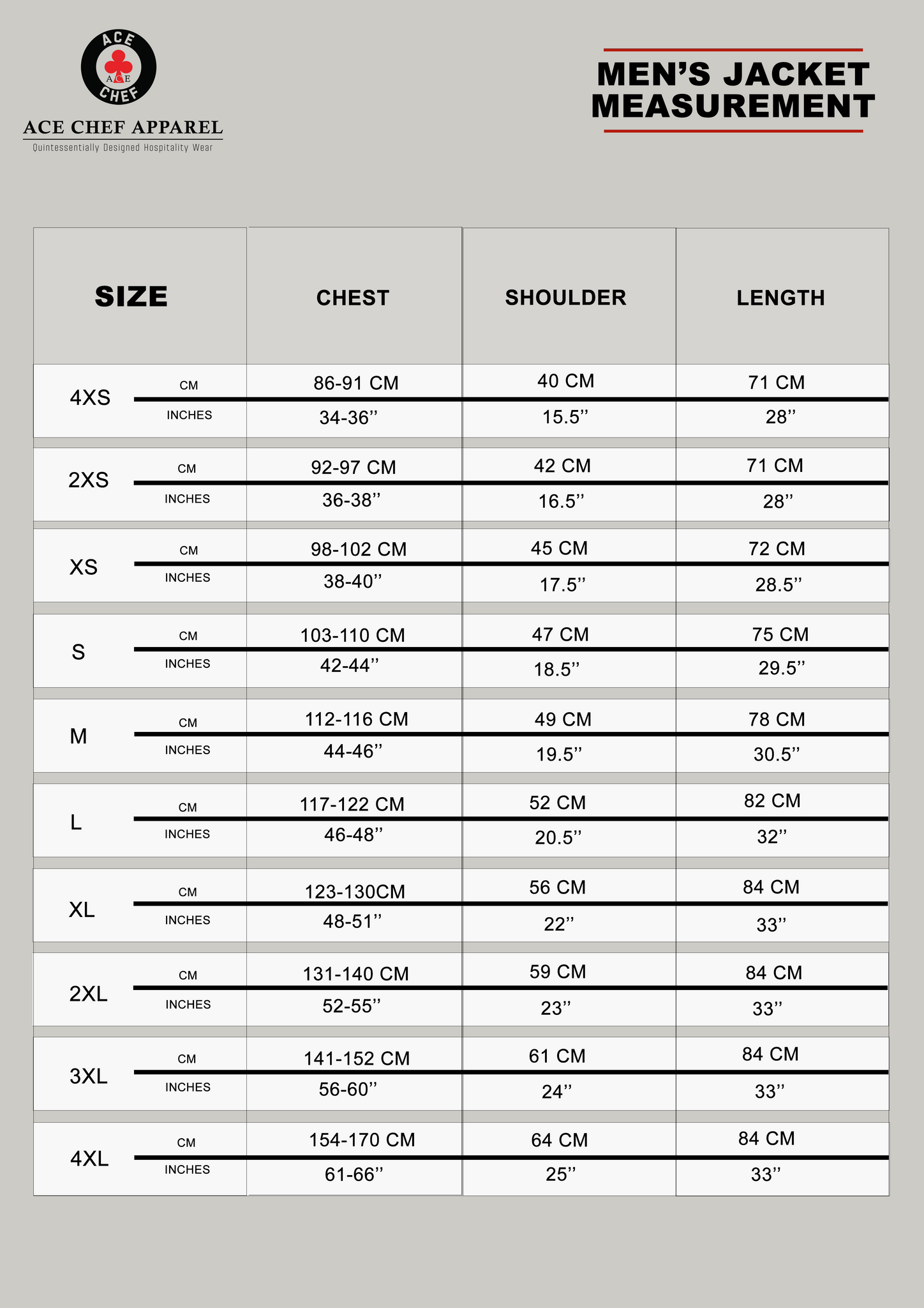 Size chart for chef uniforms| Good fitting chef uniforms | Ace Chef ...