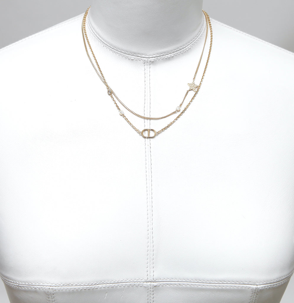 Dior CD Petit Double Necklace Crystal Rose Gold Tone  Coco Approved Studio