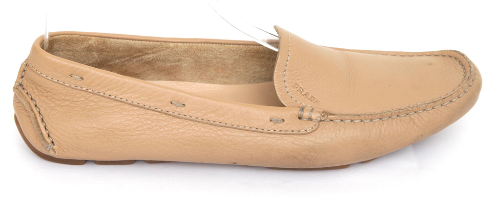 PRADA Driving Loafer Beige Leather Moccasin Flat Sz  – Evesherfashion