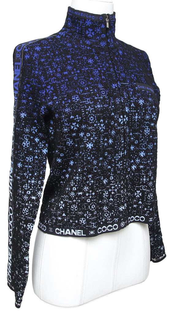 CHANEL Coco Neige Cardigan Sweater Knit Blue Black Zipper Sz 38 2021 2 –  Evesherfashion
