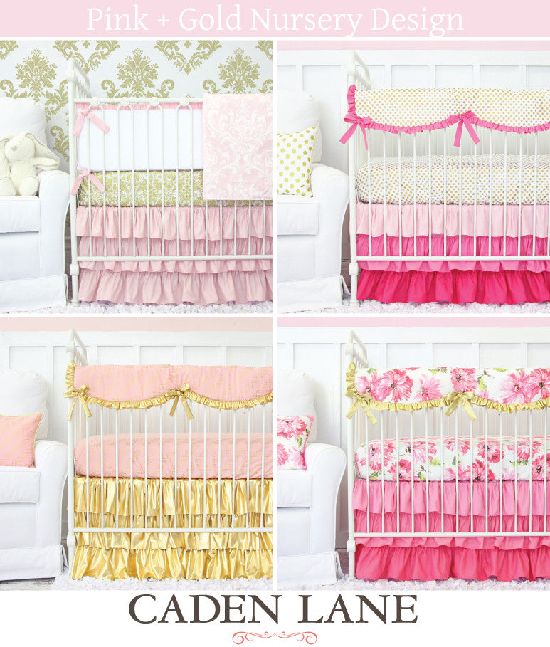 pink and gold baby bedding