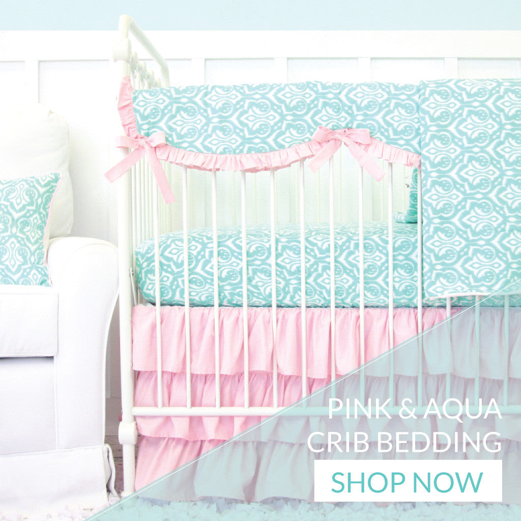 pink and aqua crib bedding