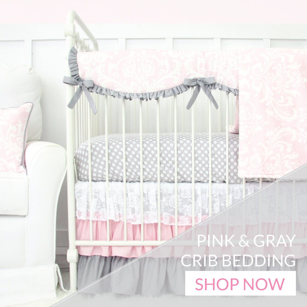 pink and grey baby bedding
