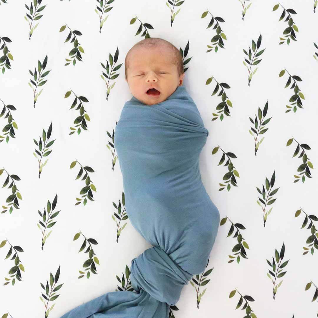 Image of Solid Dusty Blue Bamboo Knit Swaddle Blanket