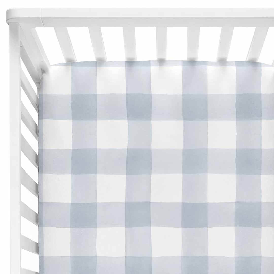Image of Dusty Blue Gingham Crib Sheet