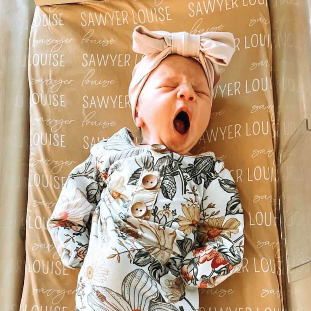 Personalized Mustard Baby Name Swaddle Blanket - Block & Script