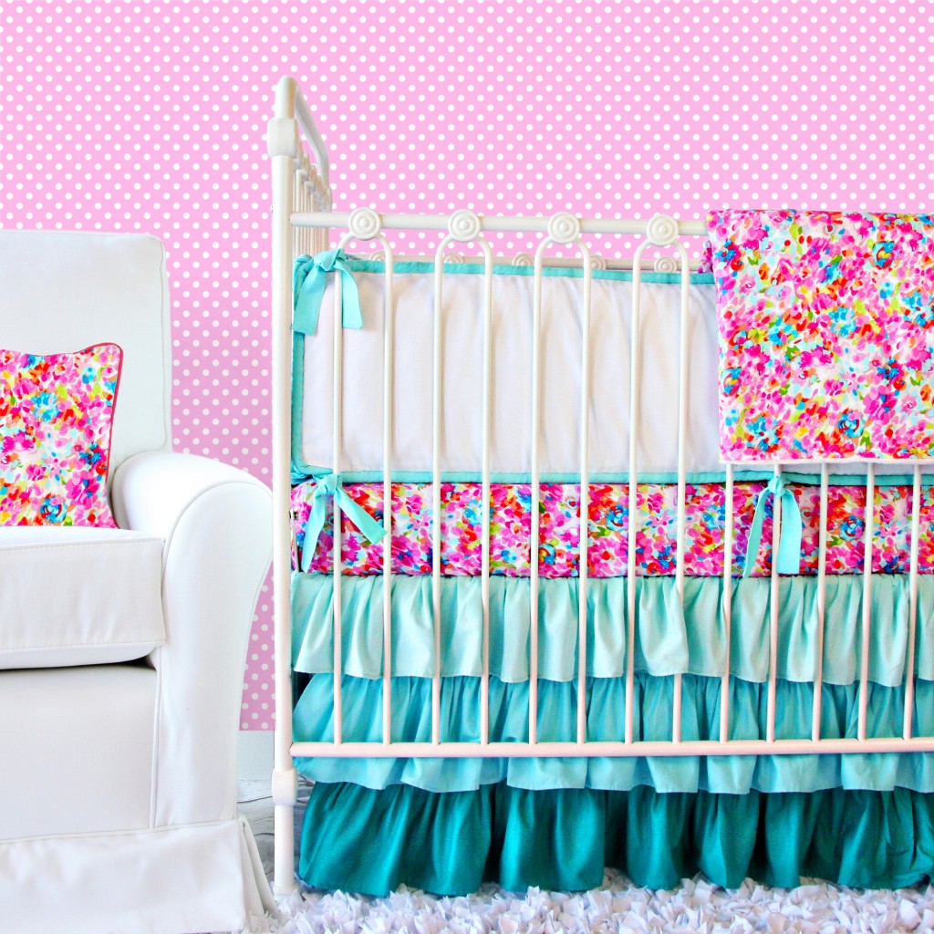 blue and pink crib bedding