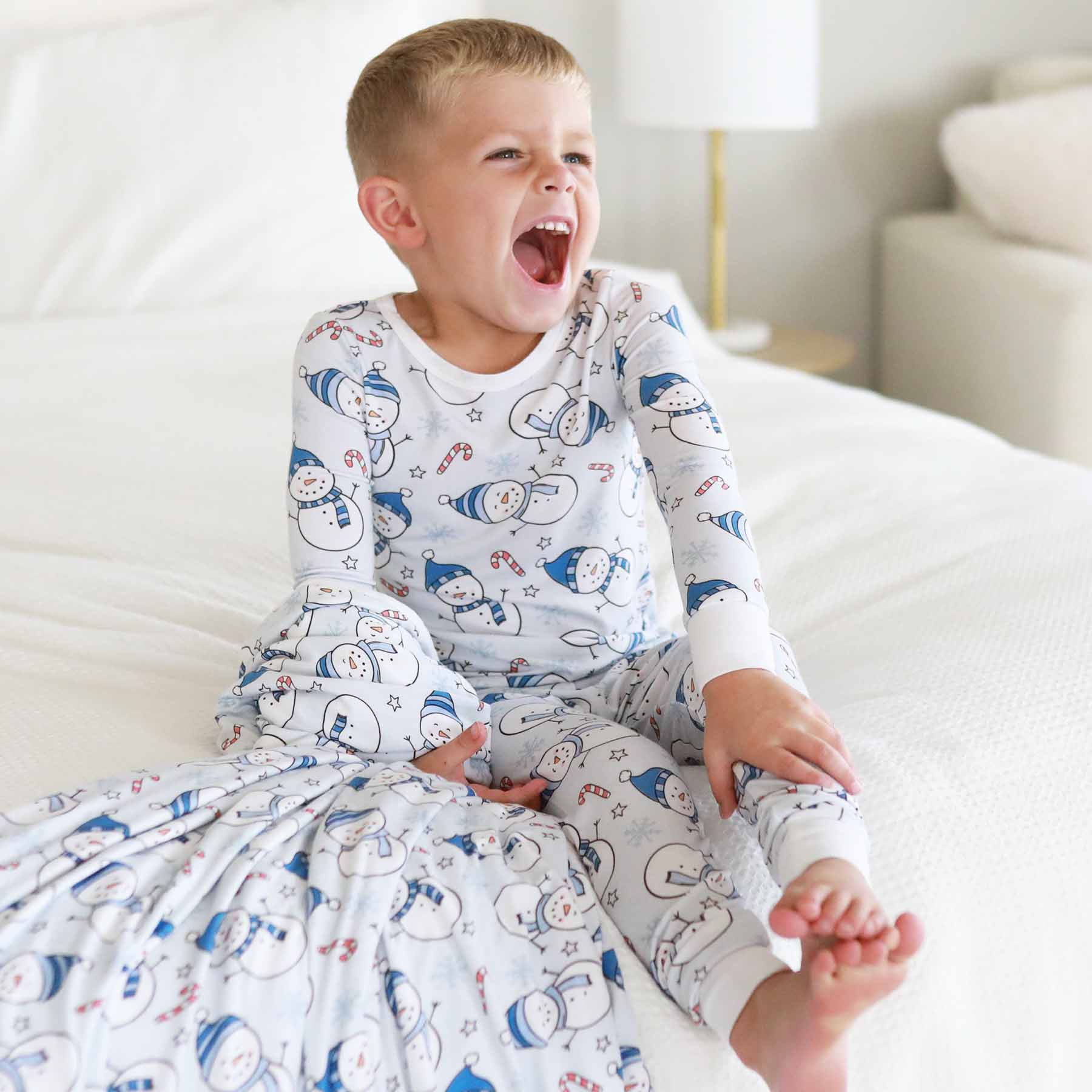 Snowman Snuggles Two Piece Pajama Set | Blue