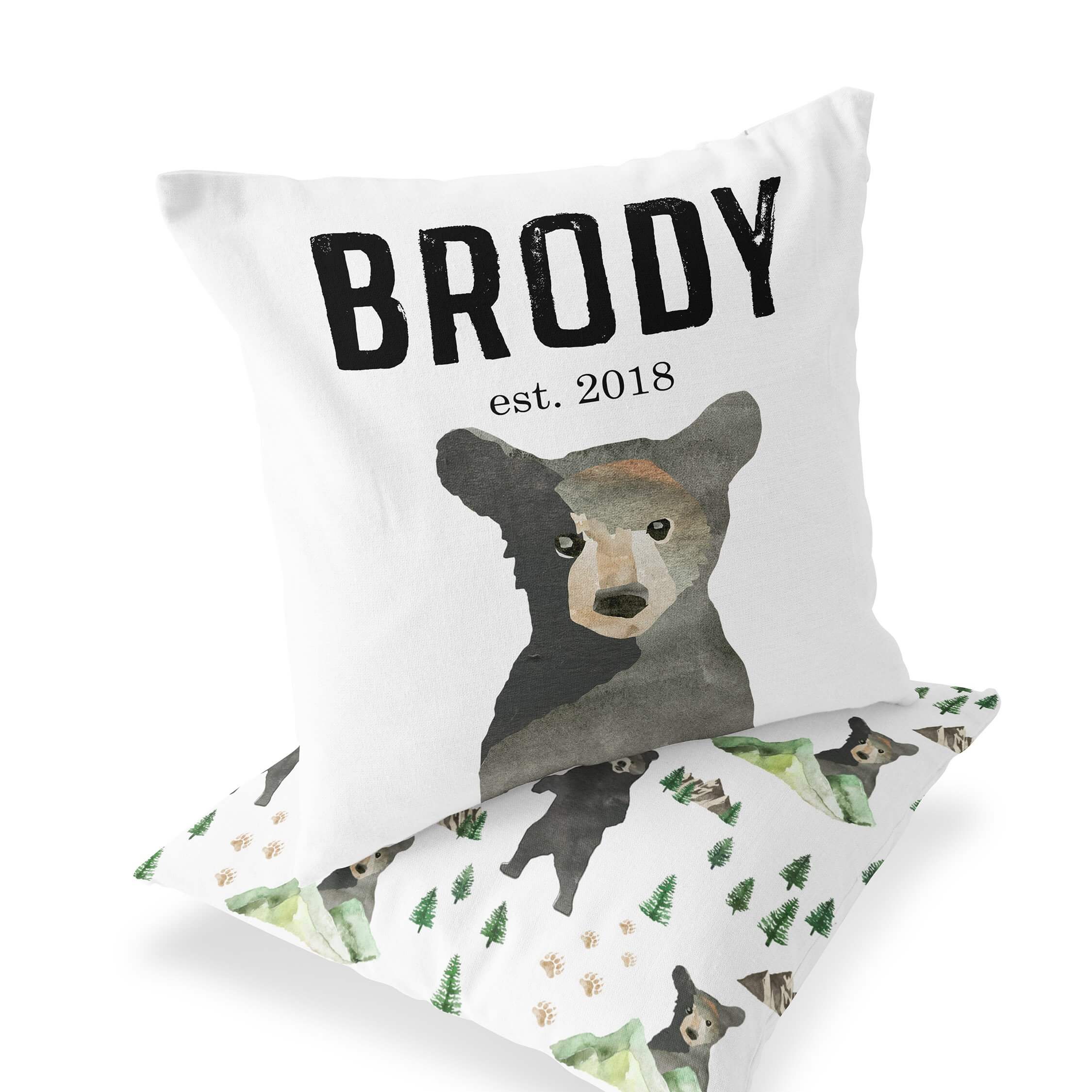 Image of Brody's Bear & Mountain Adventure Personalized Name Accent Pillow