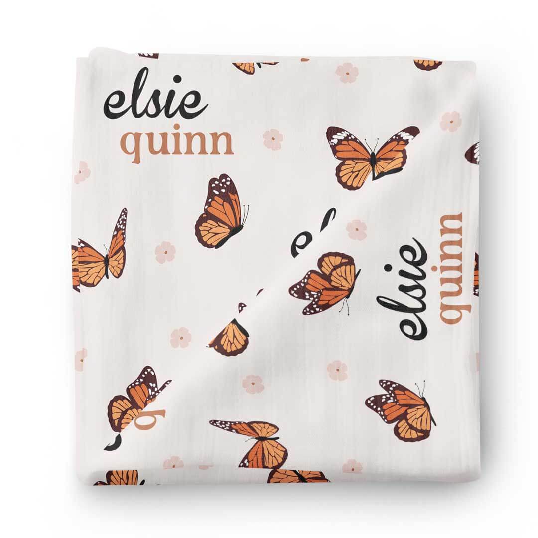 Image of Butterfly Kisses Personalized Swaddle Blanket