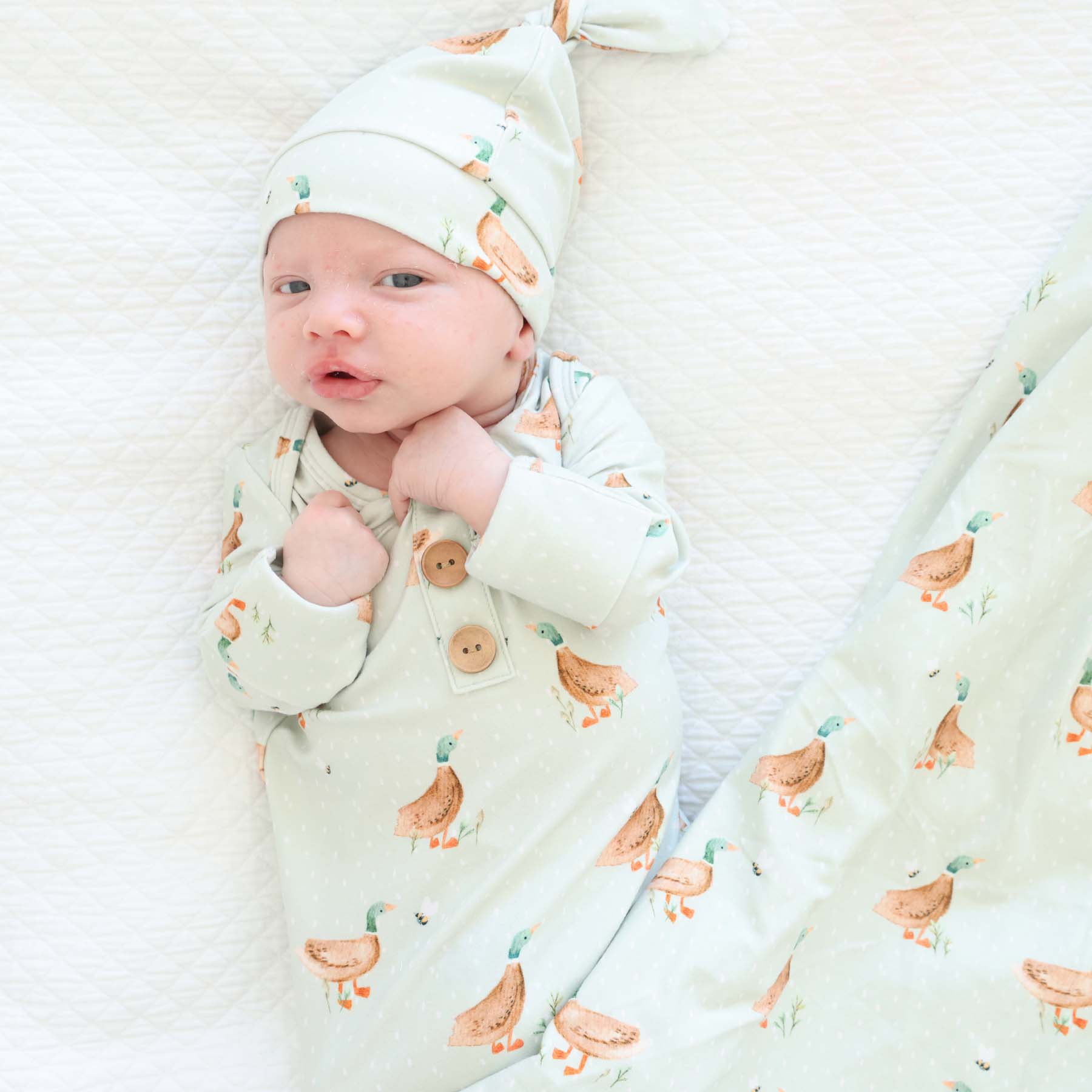 Image of Lucky Ducky Newborn Baby Knot Gown & Hat Set