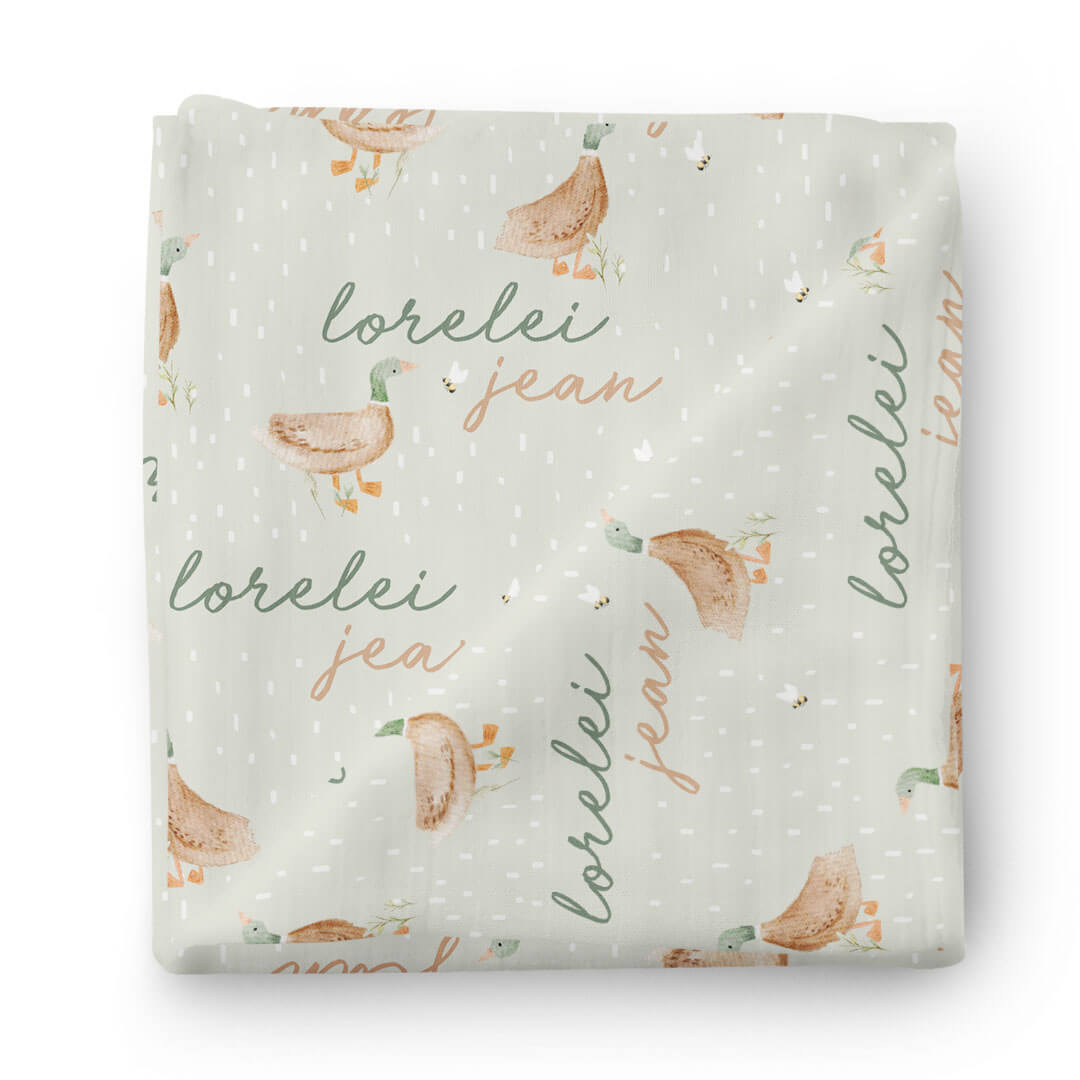 Image of Lucky Ducky Personalized Baby Name Swaddle Blanket