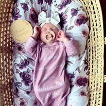 Solid Mauve Heart Personalized Newborn Baby Knot Gown - Script Nav Image 4