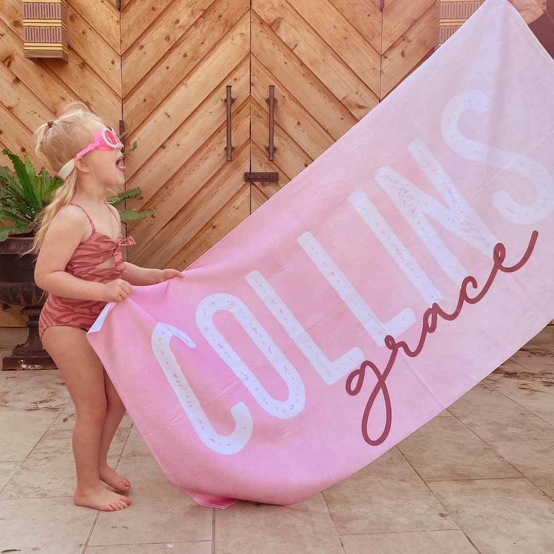 Pink Ombre Personalized Kids Beach Towel