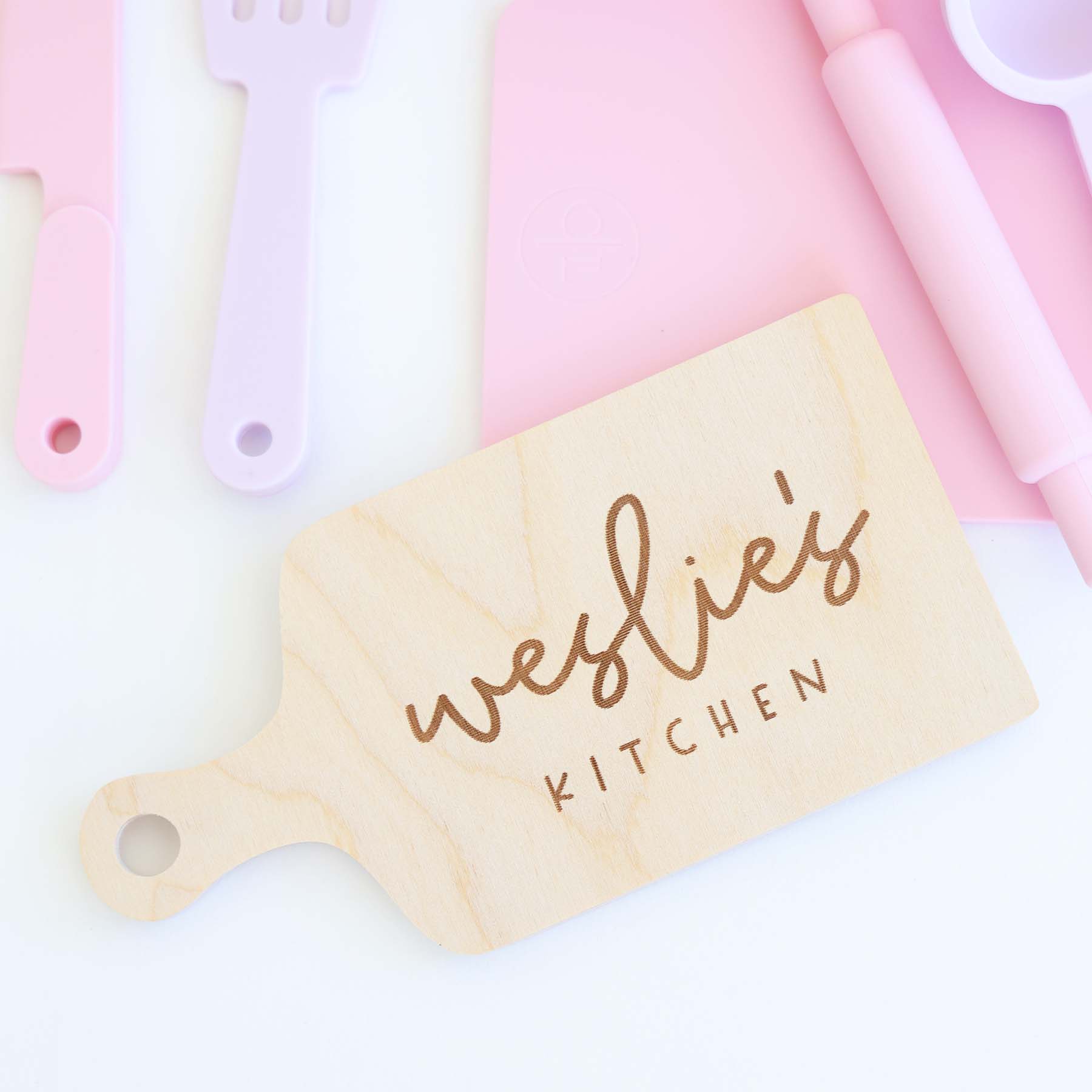 Image of Silicone Play Kitchen Set with Personalized Cutting Board | Bubblegum