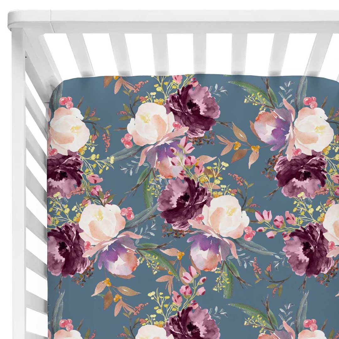 purple floral crib sheet