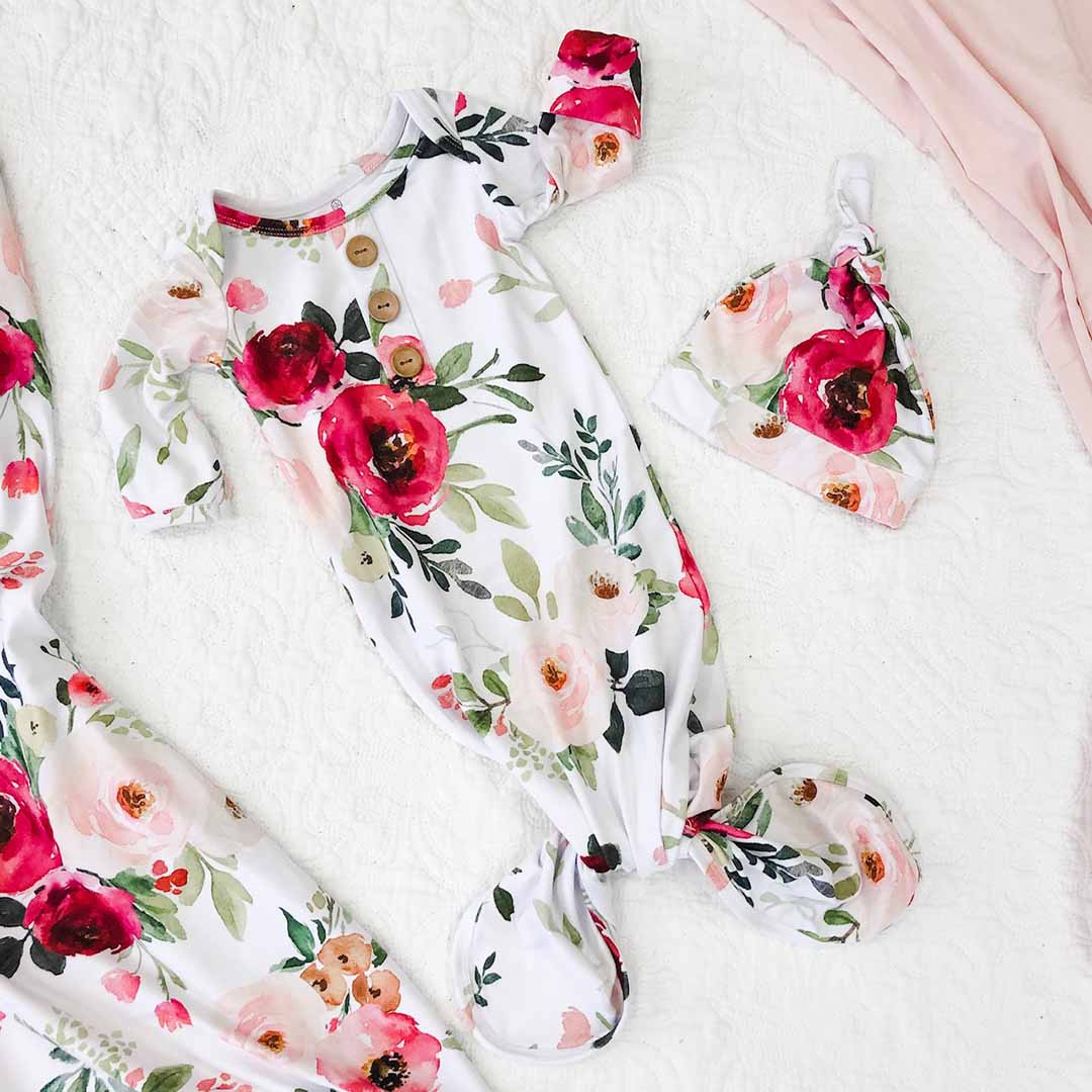 floral knotted baby gown