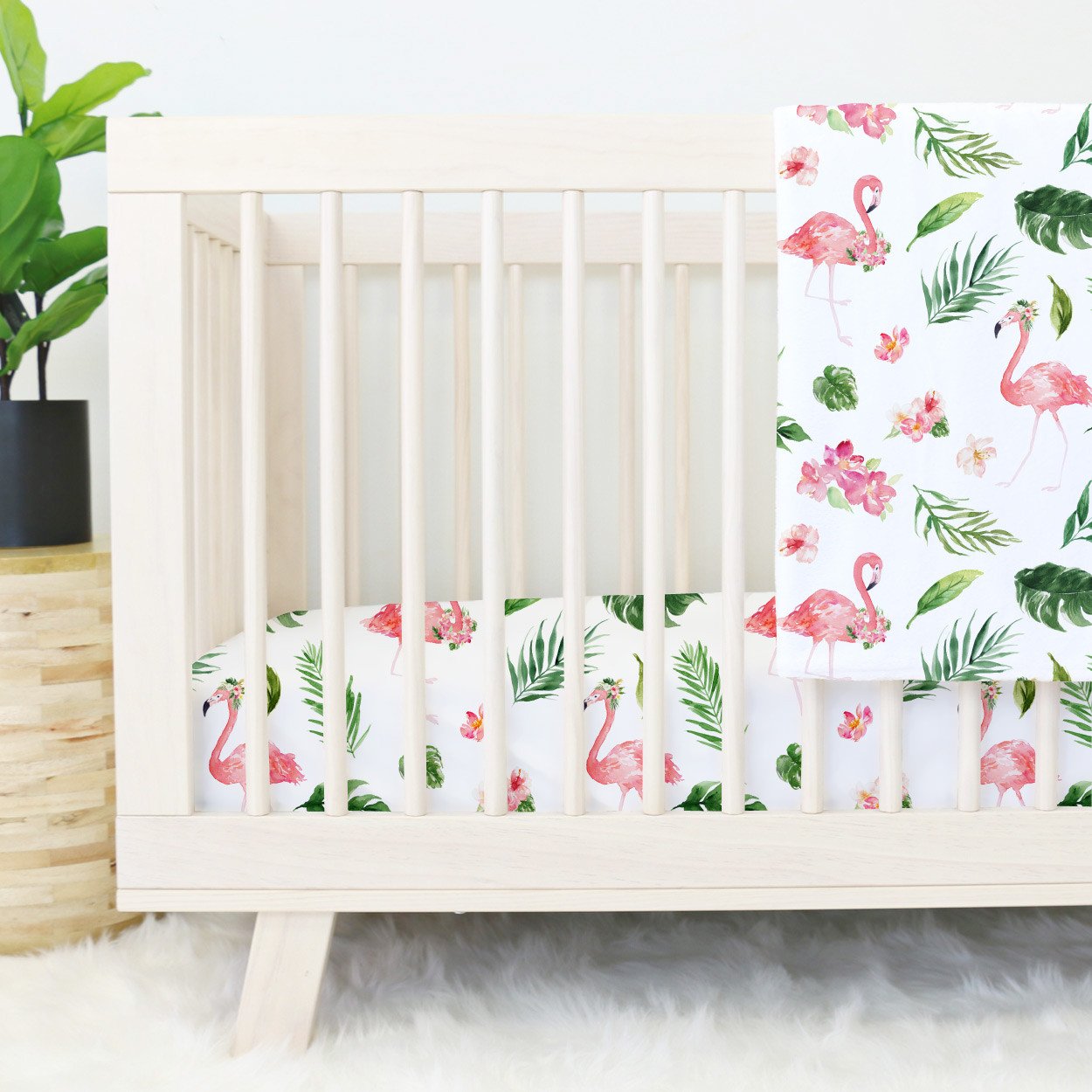 Tropical Floral Flamingo's Crib Sheet 