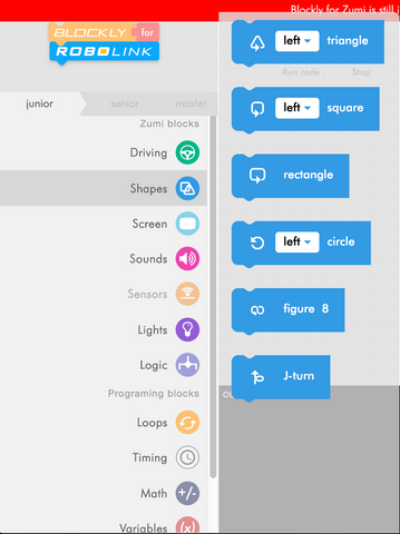 Zumi driving Blockly blocks