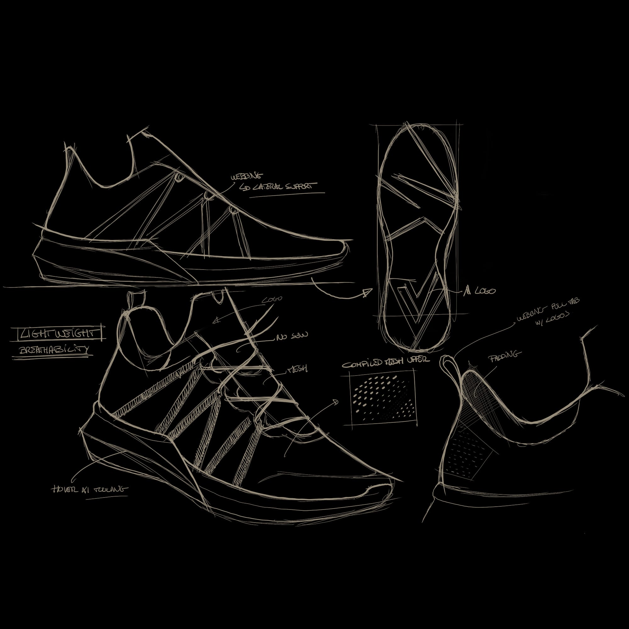 Early Velcalite sneaker sketch by Martin Chapuy