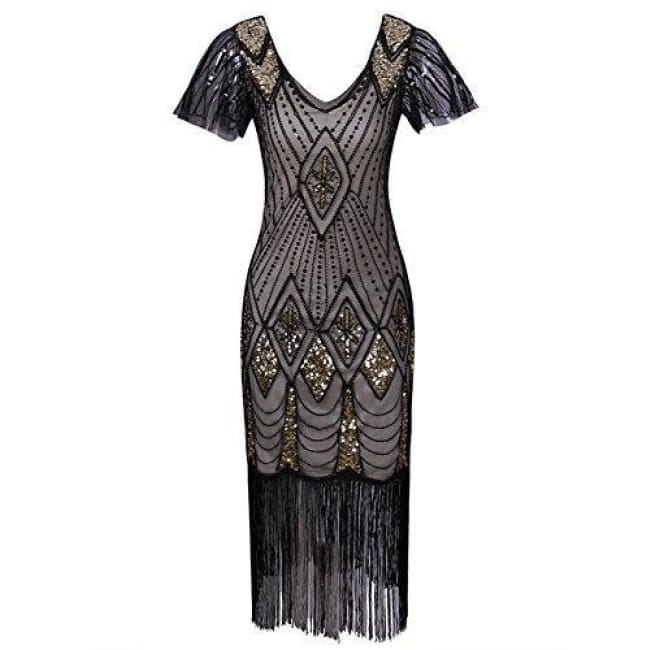 Sainaluv - 1920s Gatsby Inspired Sequin Beads Long Fringe Flapper Dress ...