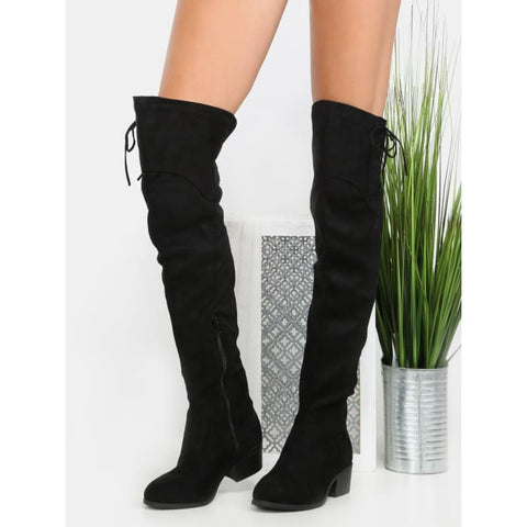 Sainaluv - Thigh High Side Lace Boots BLACK