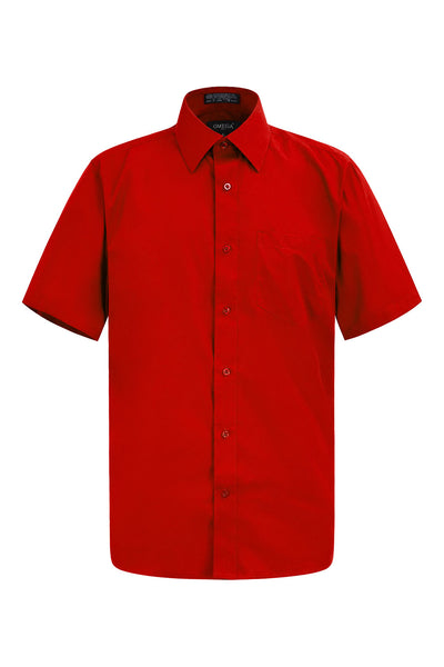 Men's Regular Fit Short Sleeve Solid Color Dress Shirts (Burgundy
