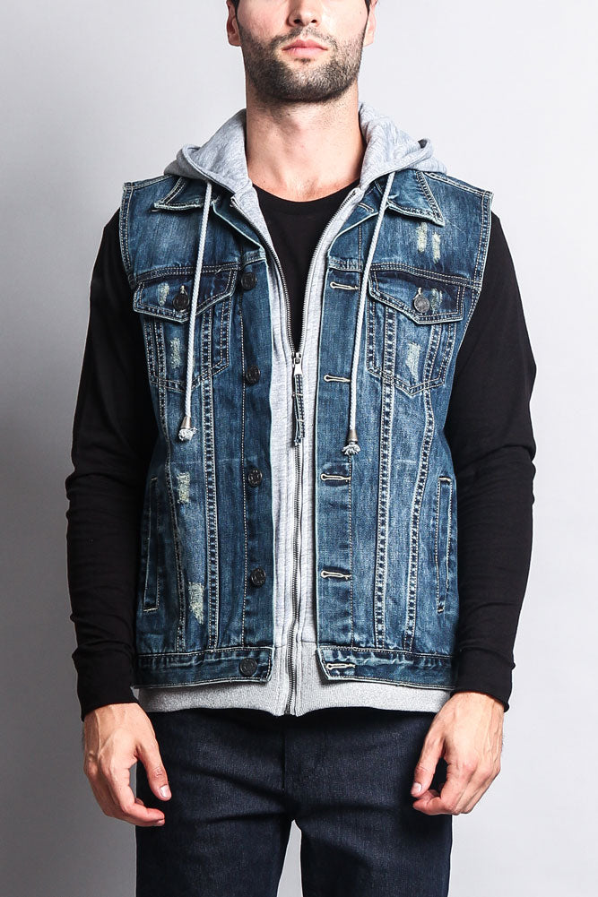 sleeveless denim jacket with hood