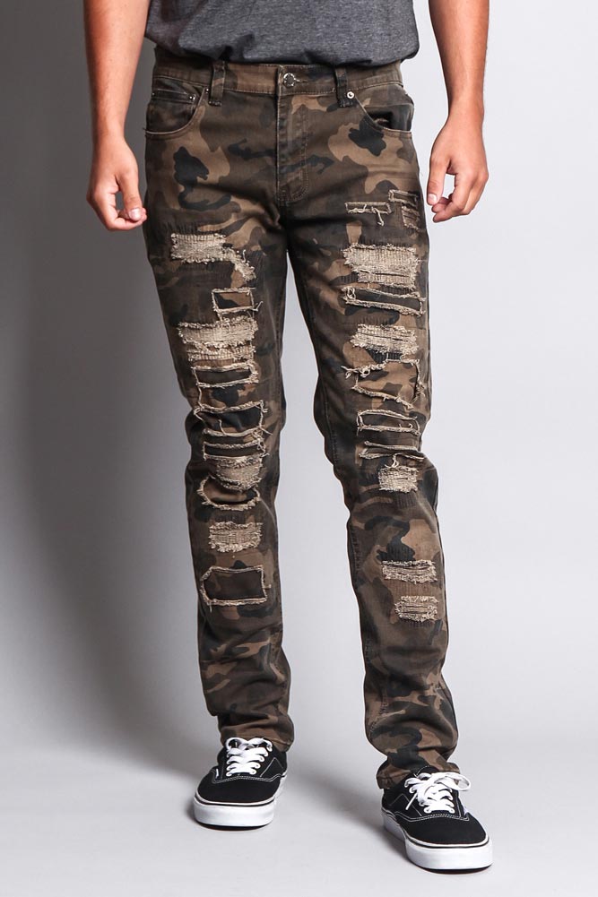 camo ripped jeans mens