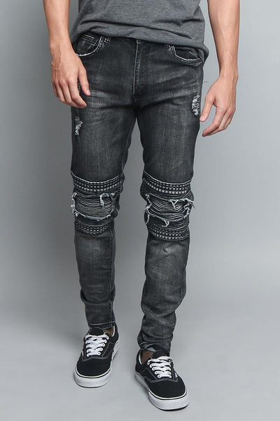 Creased Biker Denim Jeans