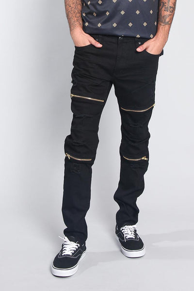 Victorious Men's Casual Distressed Scrunched Ankle Zipper Skinny Jeans  DL1225