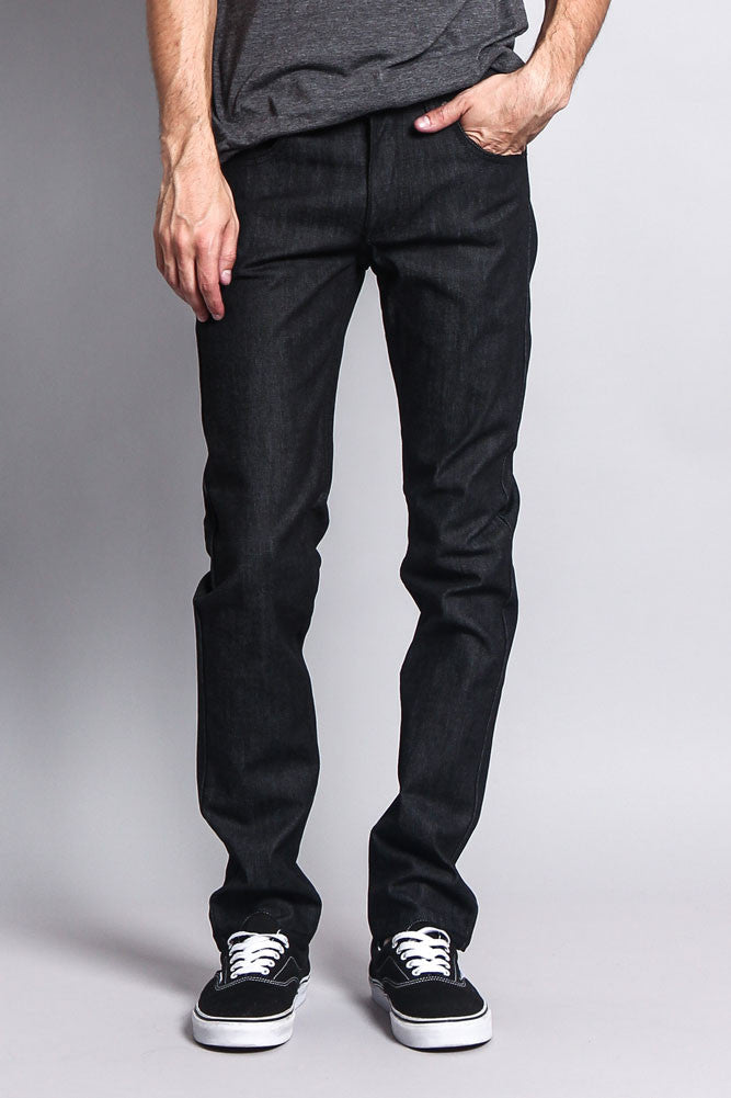 Men's Skinny Fit Raw Denim Jeans (Black 