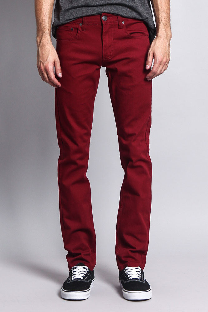 burgundy skinny jeans mens