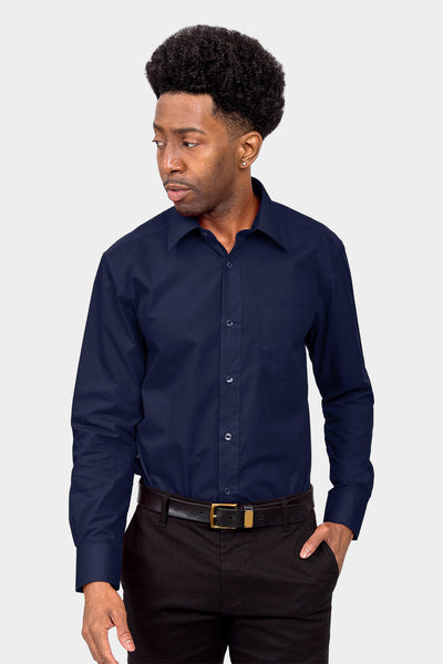 mens navy blue button up shirt