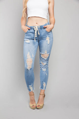 ripped denim joggers