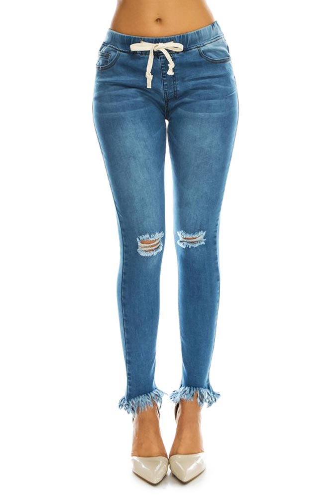 ripped denim joggers womens