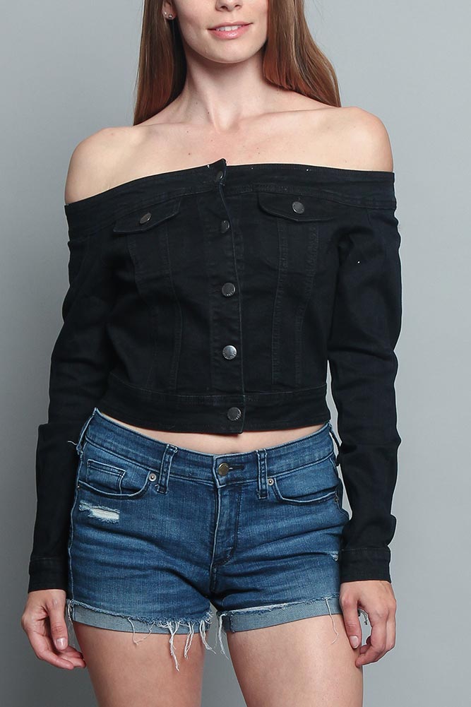 denim off the shoulder jacket