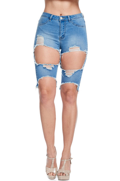 DELEY Women's Denim Cut Off Shorts Sexy Destroyed Lace Up Ripped