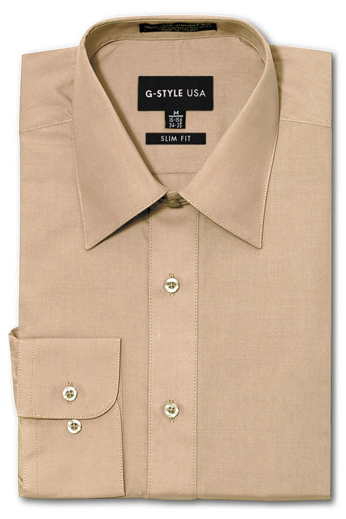 Men's Slim Solid Color Dress Shirt (Beige) G-Style USA
